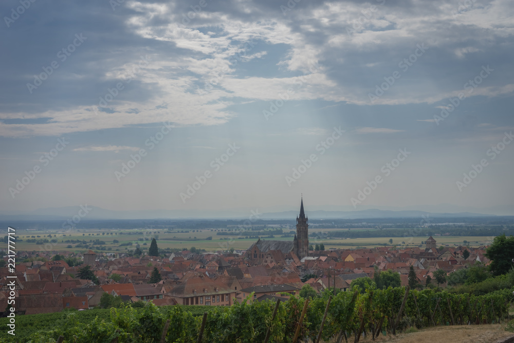 Alsace, France - 08 23 2018: La route du vin en Alsace, dambach-la-ville, France