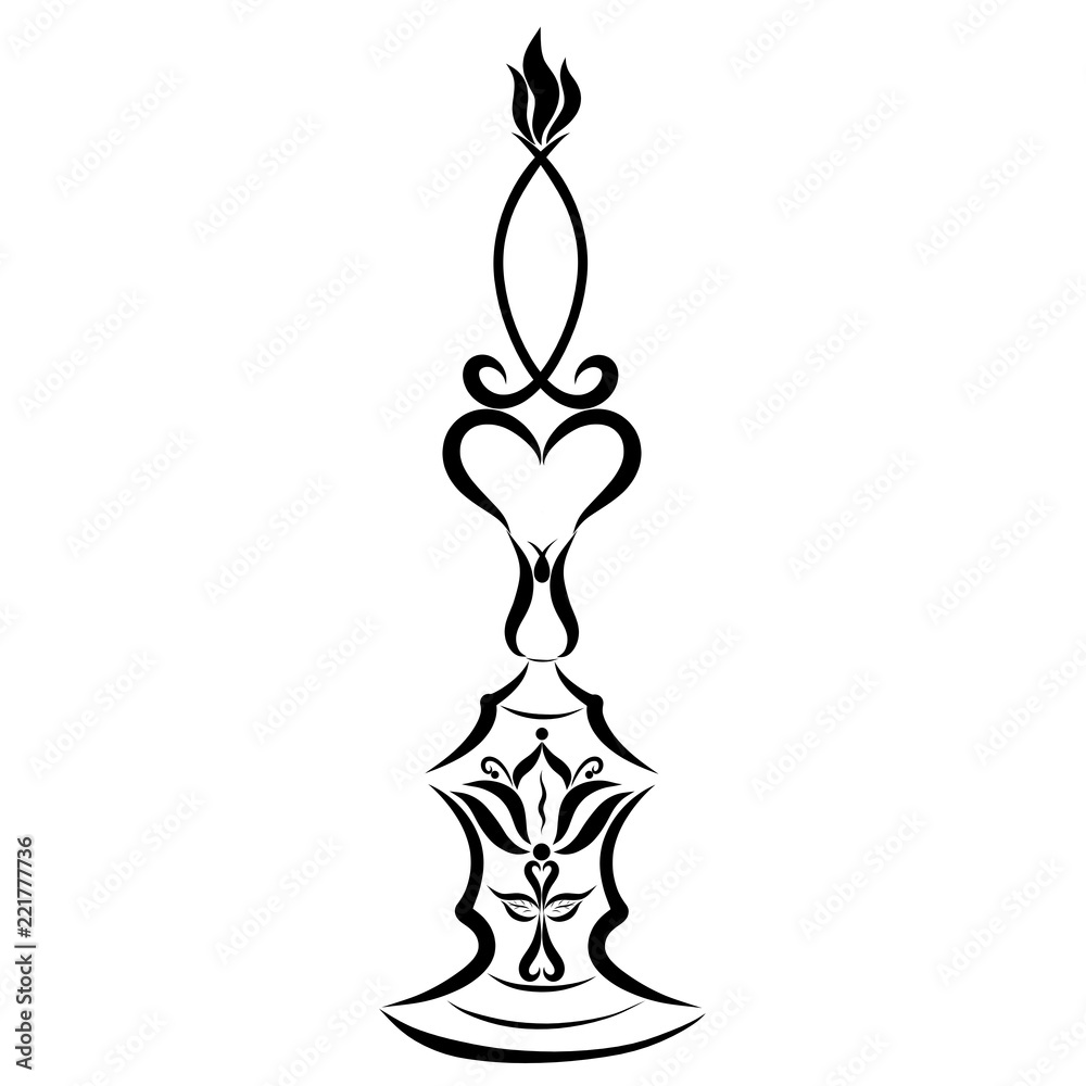Christian candle, candlestick with cross and lily, symbolic fish