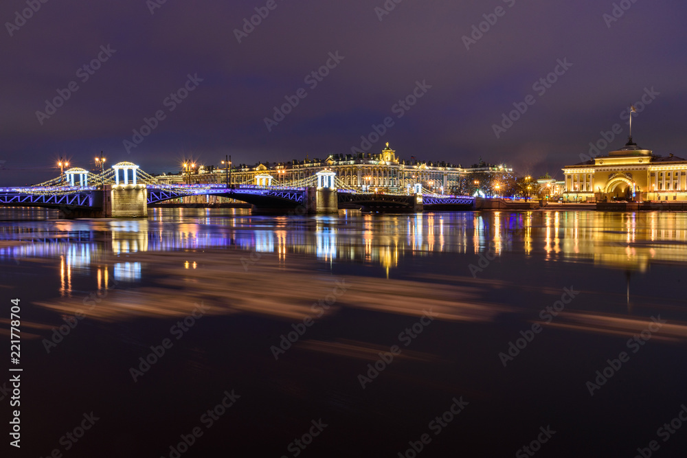 View of Palace Bridge at night. Saint Petersburg. Russia