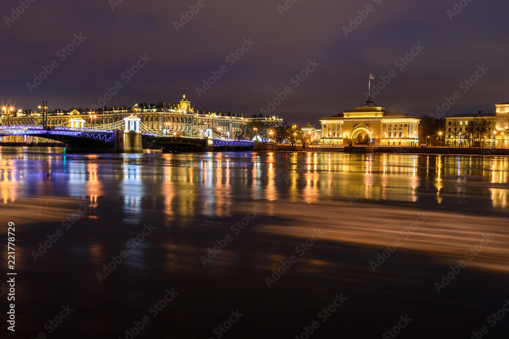 View of Palace Bridge at night. Saint Petersburg. Russia