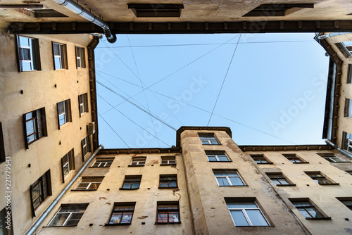 Courtyard-well. The bottom view upwards. Saint Petersburg, Russia