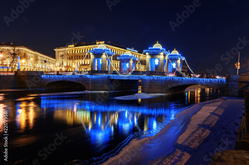 Lomonosov Bridge at night. Saint Petersburg, Russia