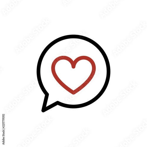 Red heart in a speech bubble icon on white background