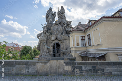 Czech, Prague, gothic sculpture of the Cyril and Methodius on the Charles bridge. Prague