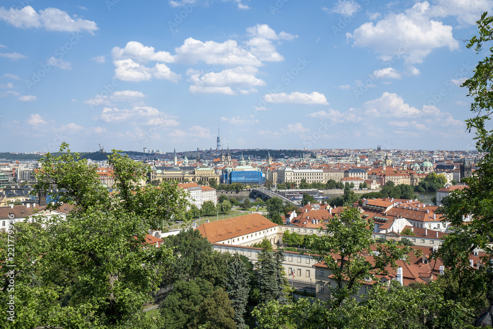 Panoramic view on Prague (Praha) and famous buildings, Czech Republic.
