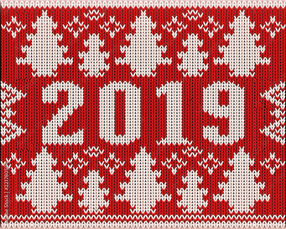 Christmas jumper 2019 New Year knitted texture, vector illustration