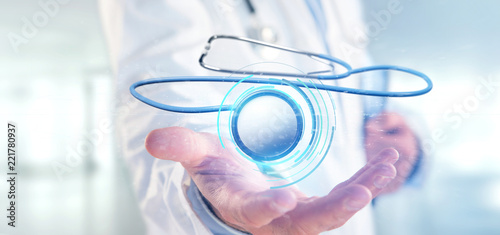 Doctor holding a 3d rendering medical stethoscope