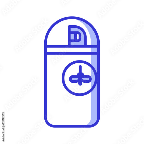 Mosquito repellent aerosol bottle icon. Camping and hiking anti biting insects spray. Chemical free Insect killer and gnat protector. Long lasting protection against chiggers, flees and no-see-um.