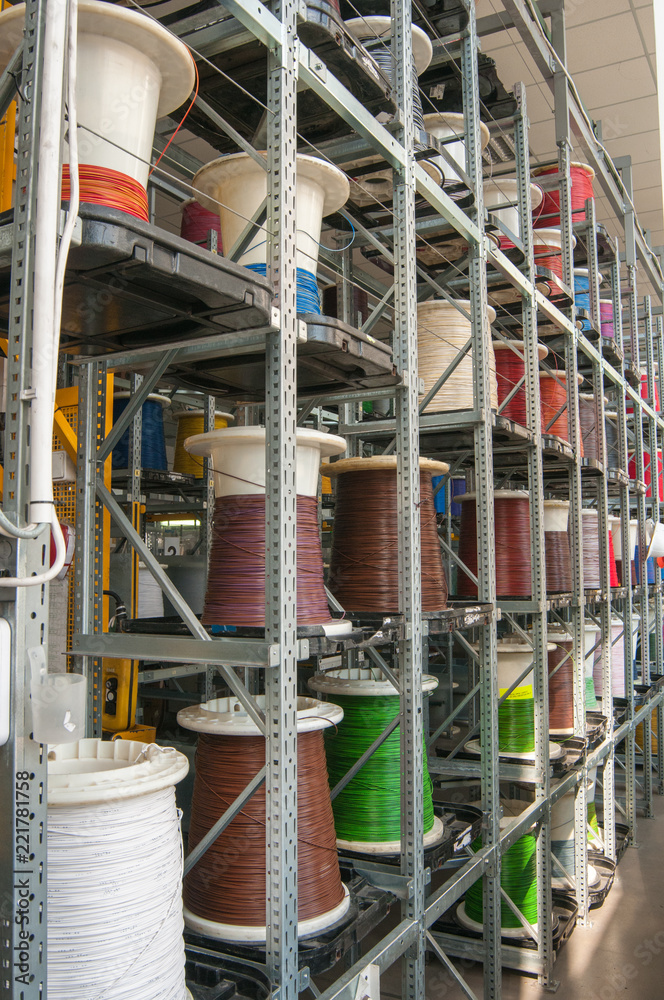 Wire harness on factory shelves, vertical Wire harness on factory shelves, vertical