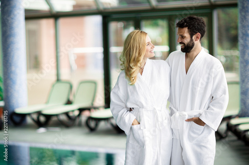 Portrait of attractive couple in spa center