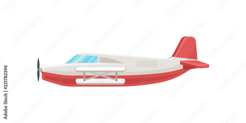 Fototapeta premium Red small vintage plane, light aircraft vector Illustration on a white background