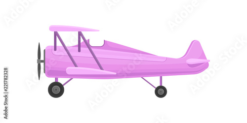 Lilac small vintage plane, light aircraft vector Illustration on a white background