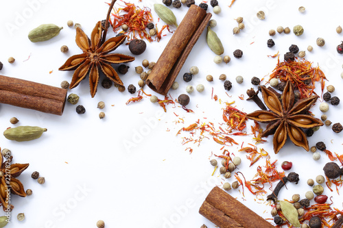 Fototapeta Naklejka Na Ścianę i Meble -  background of various spices on a white background