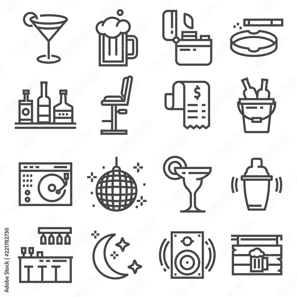 Vector line bar and pub icons set Vector line bar and pub icons set