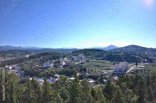 Cityscape of Sochi and mountains