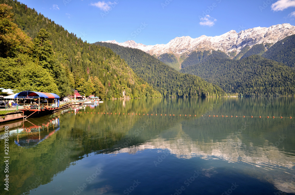 View of the mountain lake Rizza, Abkhazia