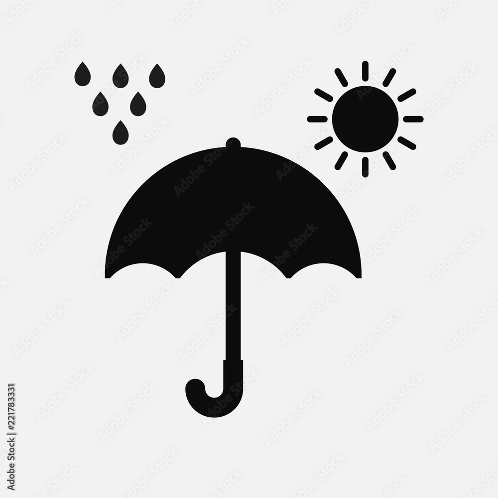 Black umbrella and rain with sun. Weather concept icon Black umbrella and rain with sun. Weather concept icon