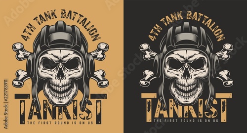 Skull in tank military helmet