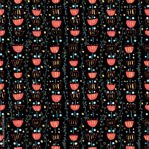 Doodle organic background. Seamless pattern.Vector. お絵かき植物パターン