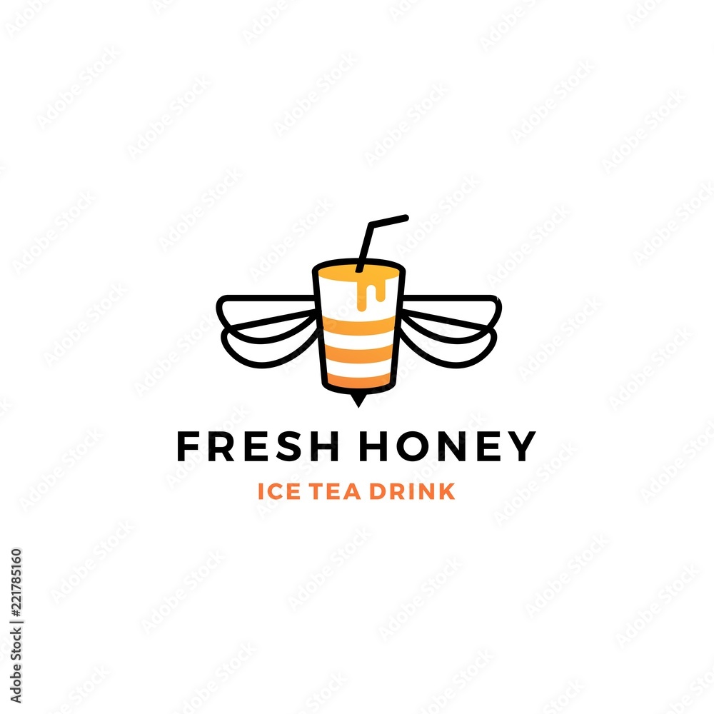 honey ice tea cup bubble drink logo vector icon label illustration honey ice tea cup bubble drink logo vector icon label illustration