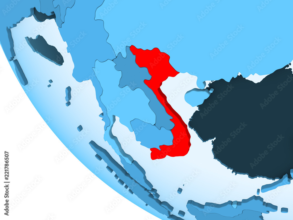 Fototapeta premium Vietnam on blue political globe