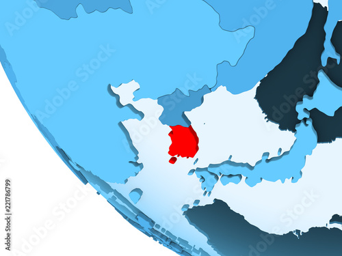 South Korea on blue political globe