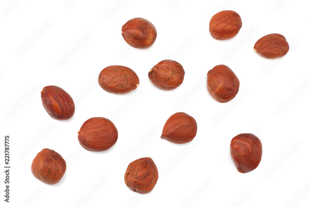 hazelnuts isolated on a white background. top view hazelnuts isolated on a white background. top view