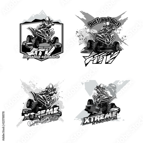Off-Road ATV Quad Bike, Set of Logos Black and White.