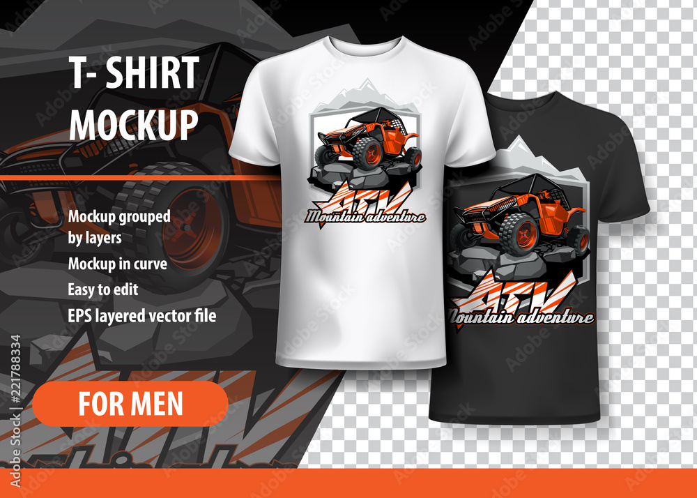 T-Shirt template, fully editable with ATV Off-Road buggy Logo. EPS 10 ...