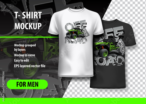 T-Shirt template, fully editable with ATV Off-Road buggy Logo. EPS 10 Vector Illustration.