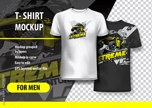T-Shirt template, fully editable with ATV Off-Road buggy Logo. EPS 10 Vector Illustration.