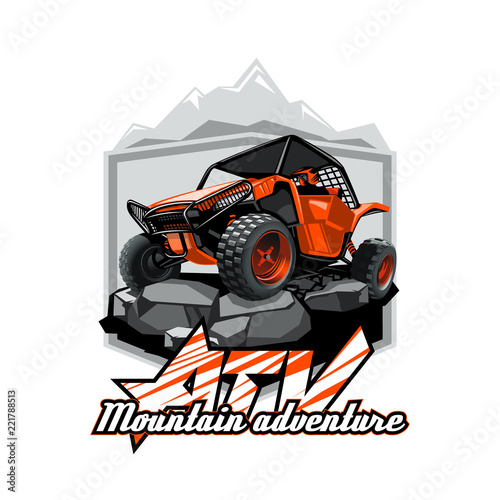 Off-Road ATV Buggy Logo, Mountain adventure.