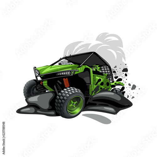 Off-Road ATV Buggy, rides true the dirt and dust. Green color.