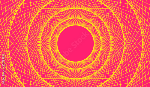 graphic circular web with concentric waves in pop yellow red