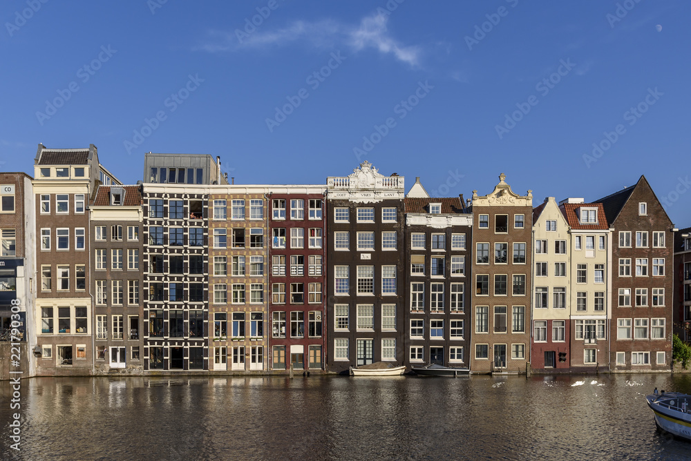 Tall Dutch houses, overlooking a canal in Amsterdam. These houses are often called the Gingerbread Houses