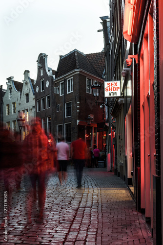 Canvas Print A street in the red light district of Amsterdam