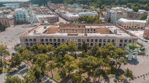 Aerial view of an abandoned building. Guest house. Trees. Contract Square. Kiev (Kyiv). Ukraine. photo