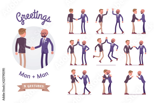 Male friends business greeting set