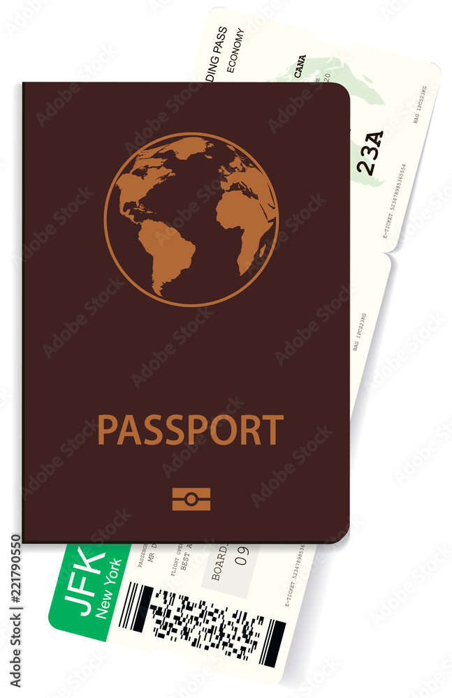 Vector airline passenger ticket and international passport. Boarding ...