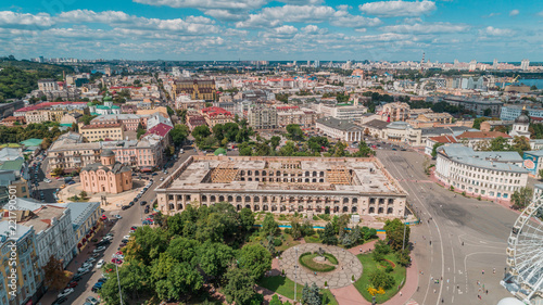 Aerial view of an abandoned building. Guest house. Trees. Contract Square. Kiev (Kyiv). Ukraine. © viacheslav