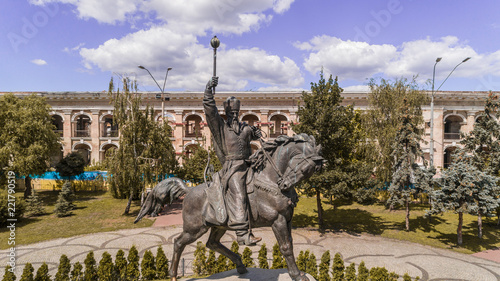 Aerial view of the monument to Peter Sagaidachnoy. Contract area. Sky. Kiev (Kyiv). Ukraine. photo