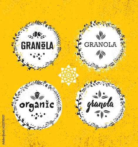 Healthy Vegan Snack Granola Cereal Vector Nutrition Food Design Element. Organic Handmade Concept.