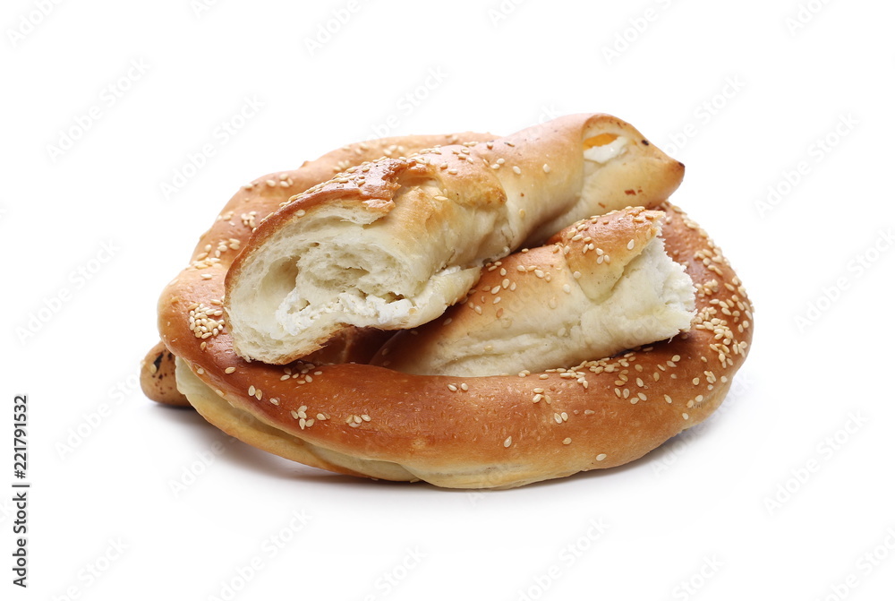 Rolls, pastry with sesame isolated on white background Rolls, pastry with sesame isolated on white background