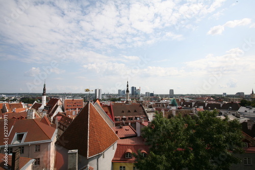 The red roofs of the City of Tallinn from the shingles as a trademark of this charming, old Hanseatic city. View from the Toompea, the oldest and highest Downtown area. Estonia. 11.08.2009.