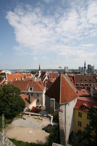 The red roofs of the City of Tallinn from the shingles as a trademark of this charming, old Hanseatic city. View from the Toompea, the oldest and highest Downtown area. Estonia. 11.08.2009.