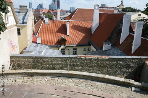 The red roofs of the City of Tallinn from the shingles as a trademark of this charming, old Hanseatic city. View from the Toompea, the oldest and highest Downtown area. Estonia. 11.08.2009.