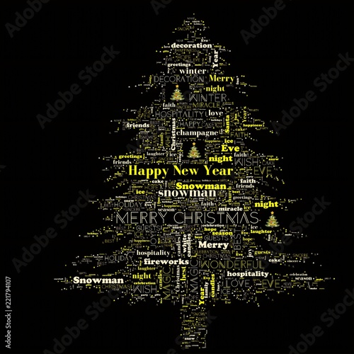 Merry Christmas word cloud in tree shape