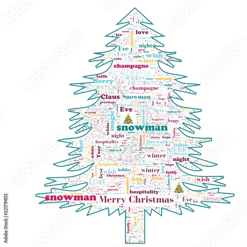 Merry Christmas word cloud in tree shape