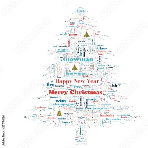 Merry Christmas word cloud in tree shape