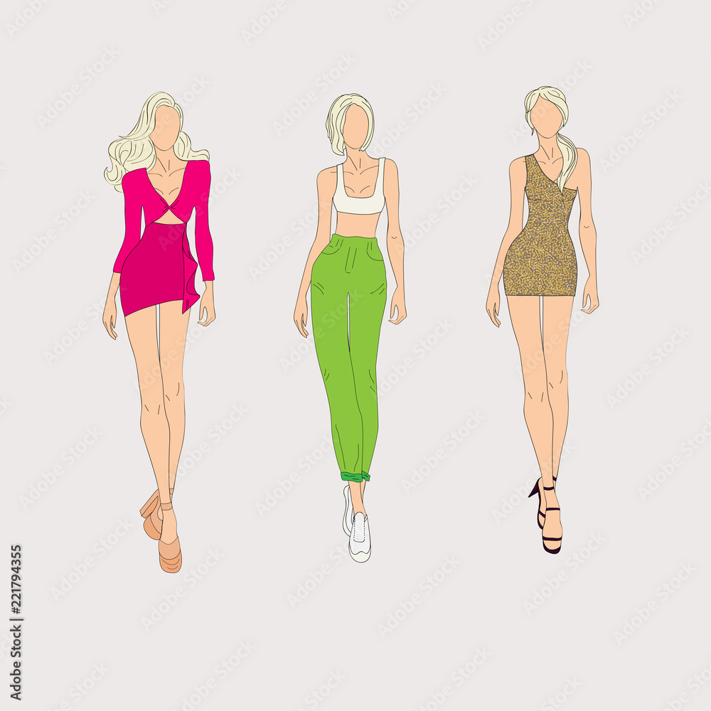 Hand drawn fashion models. Vector illustration concept. Hand drawn fashion models. Vector illustration concept.
